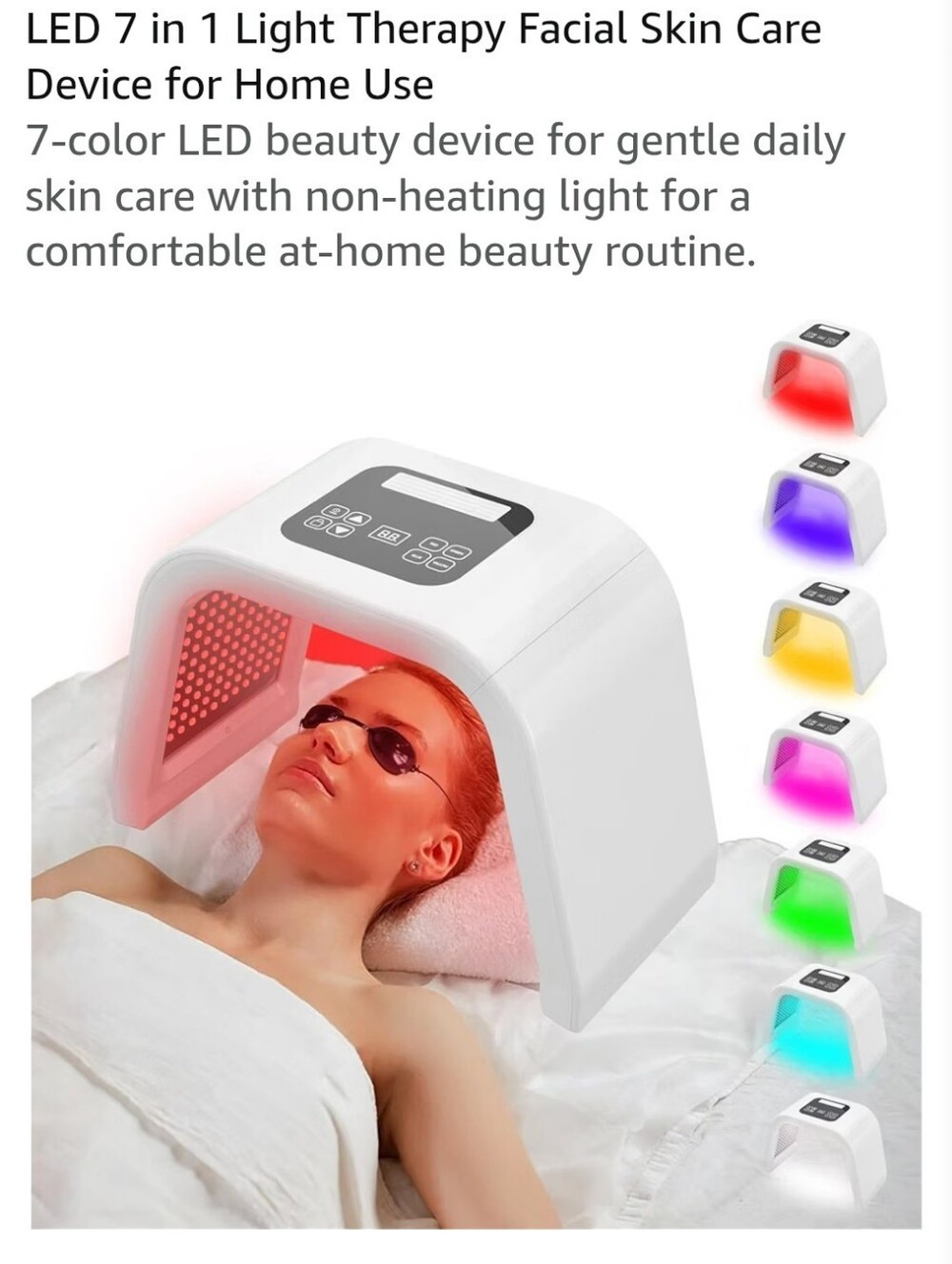 LED 7-in-1 Light Therapy Facial Device for Women - White